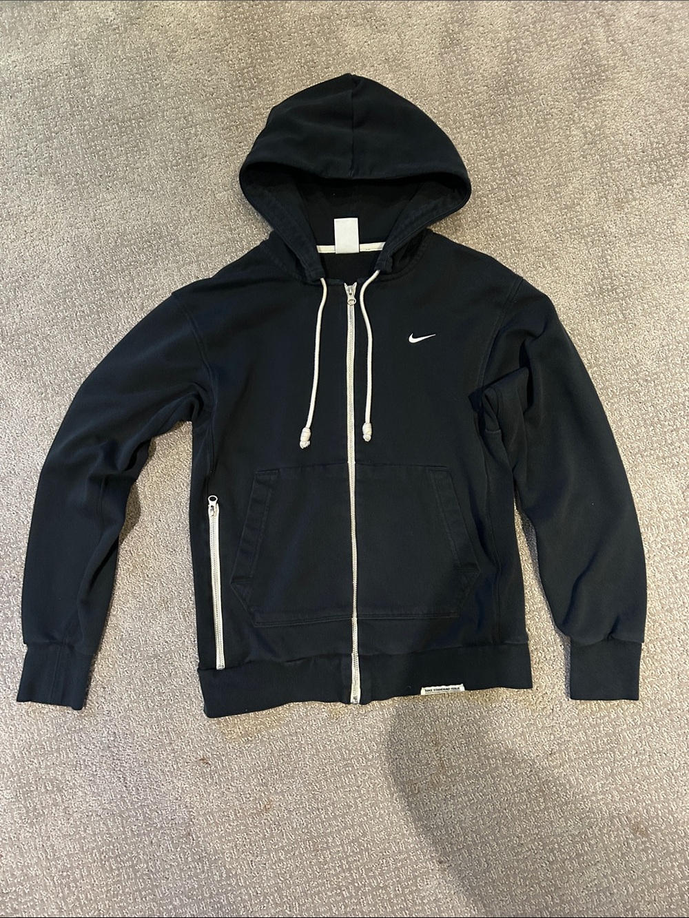 Nike Black Hooded Full-Zip Windbreaker with White Accents
